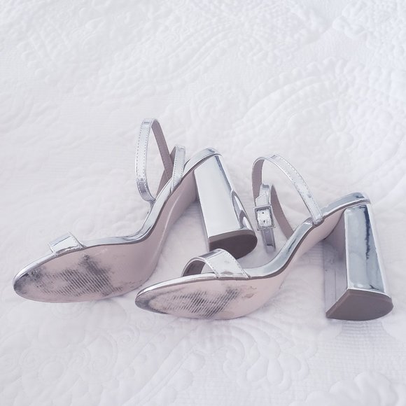 NEW! Luxe Aesthetic Silver ASOS Wedges Block High Heels Stripes 8 London Fashion - Picture 8 of 9